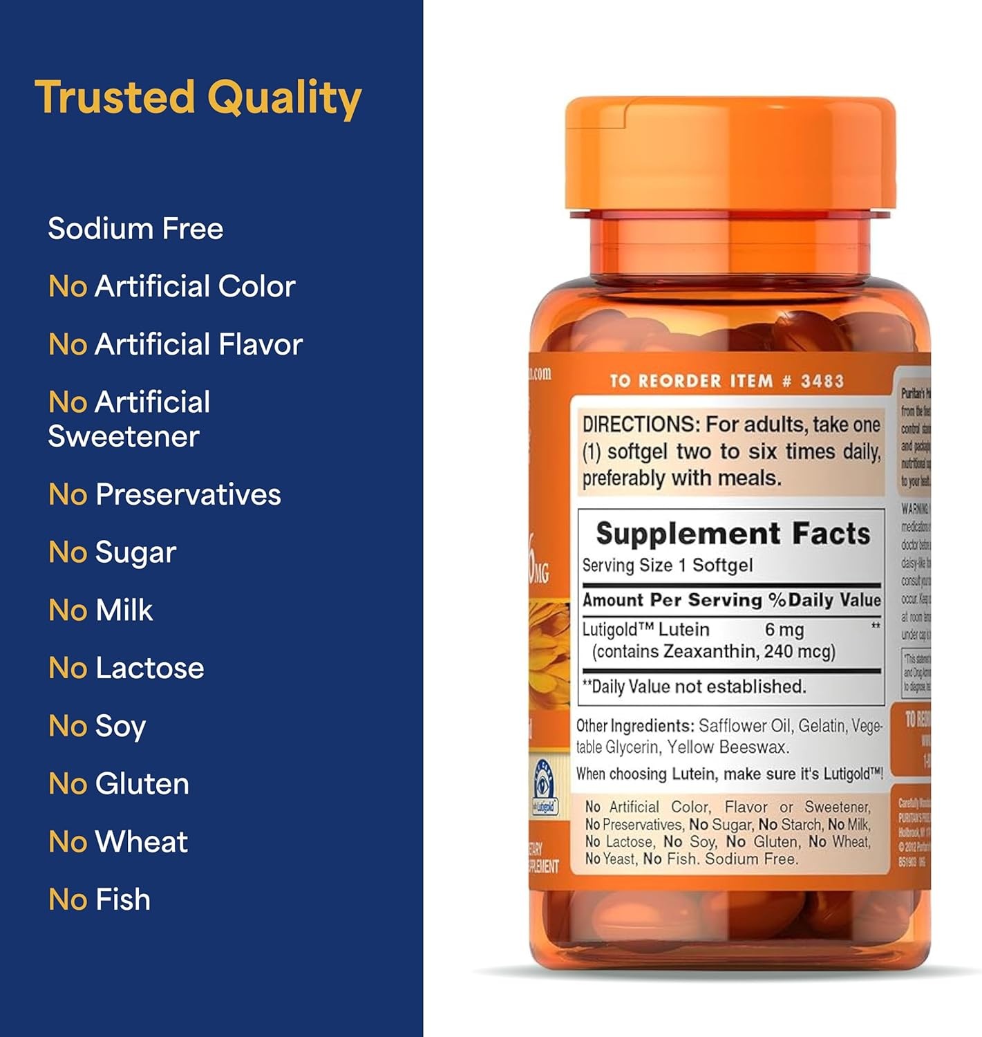 Puritan’s Pride Premium Lutigold™ Lutein Carotenoid 6mg 200 Count (Pack of 1)