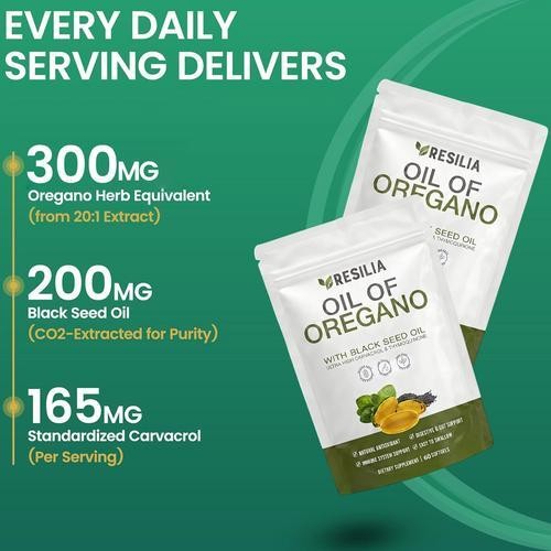 Resilia Oil of Oregano 6000mg with Black Seed Oil Softgels – 60 Capsules