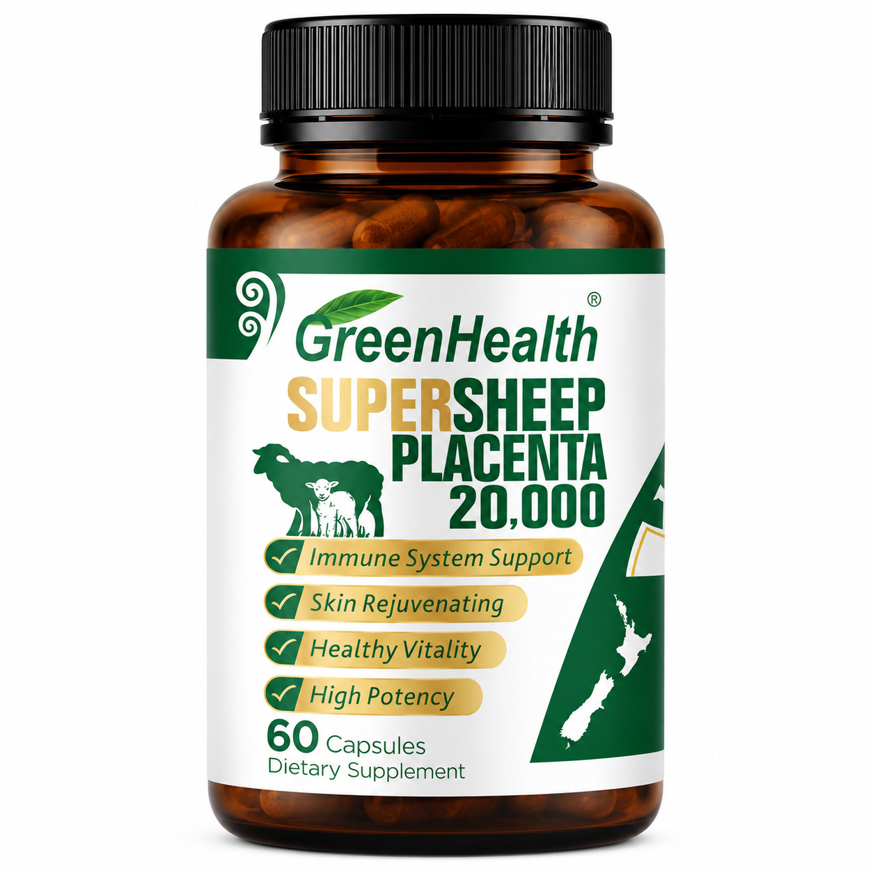 New Zealand Sheep Placenta 20000mg 60 Capsules
