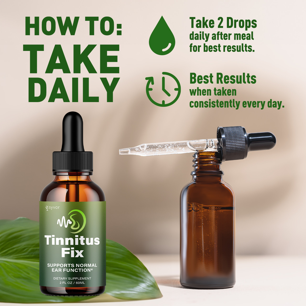 (1 Pack) Tinnitus Fix Ear Health Drops All Natural TinnitusFix Vitamin 30 Servs