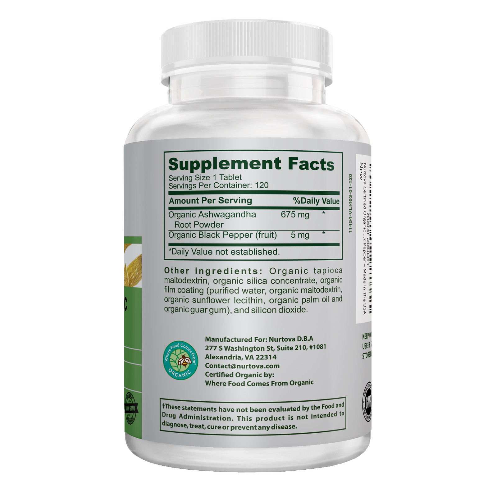 Nurtova Certified Organic Ashwagandha Tablets