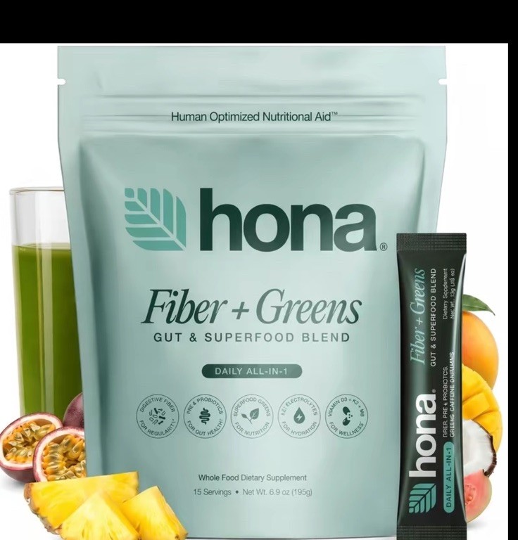 hona Fiber + Greens Gut & Superfood Blend Powder Vegan Non-GMO Gluten-Free