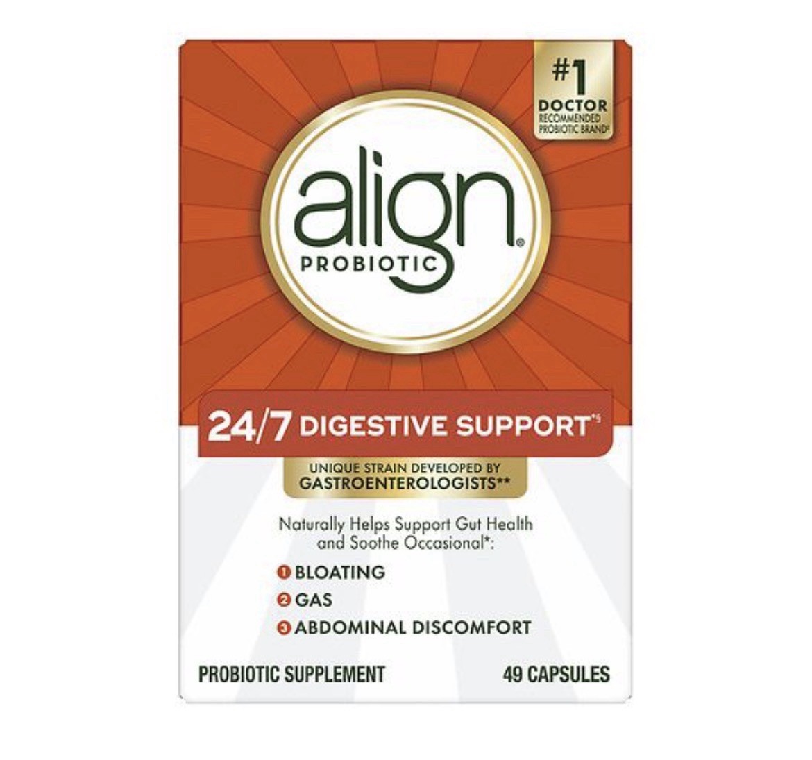 Align Probiotic Digestive Support 49 Capsules Gluten Free Vegetarian Adult