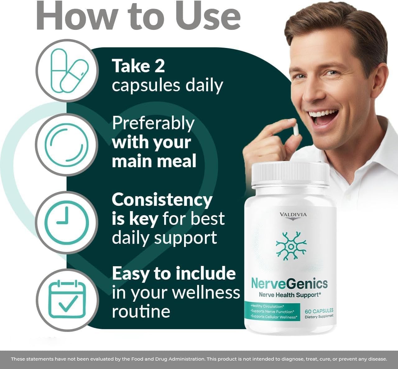 Valdivia NerveGenics 180 Capsules 3 Pack Nerve Support Supplement Made in USA