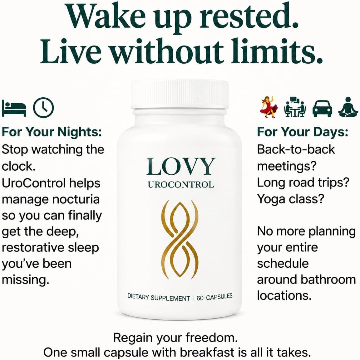 Lovy Urocontrol Capsules Bladder Support Supplement 60ct Non-GMO Vegan