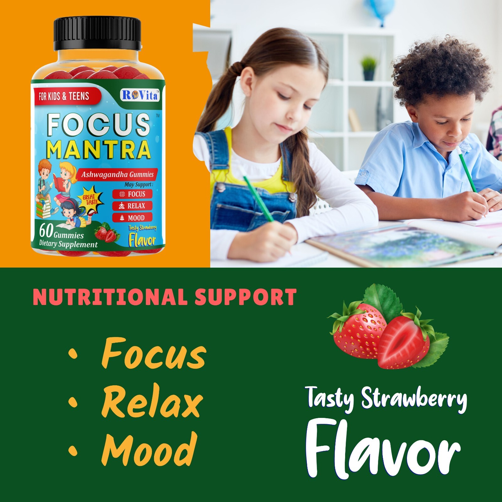 Focus Mantra Ashwagandha Brain Booster Gummies for Kids & Teens -Focus, Mood