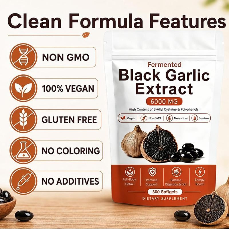 2 X Black Garlic Extract Softgels 300ct, Odorless Vegan Non-GMO Supplement