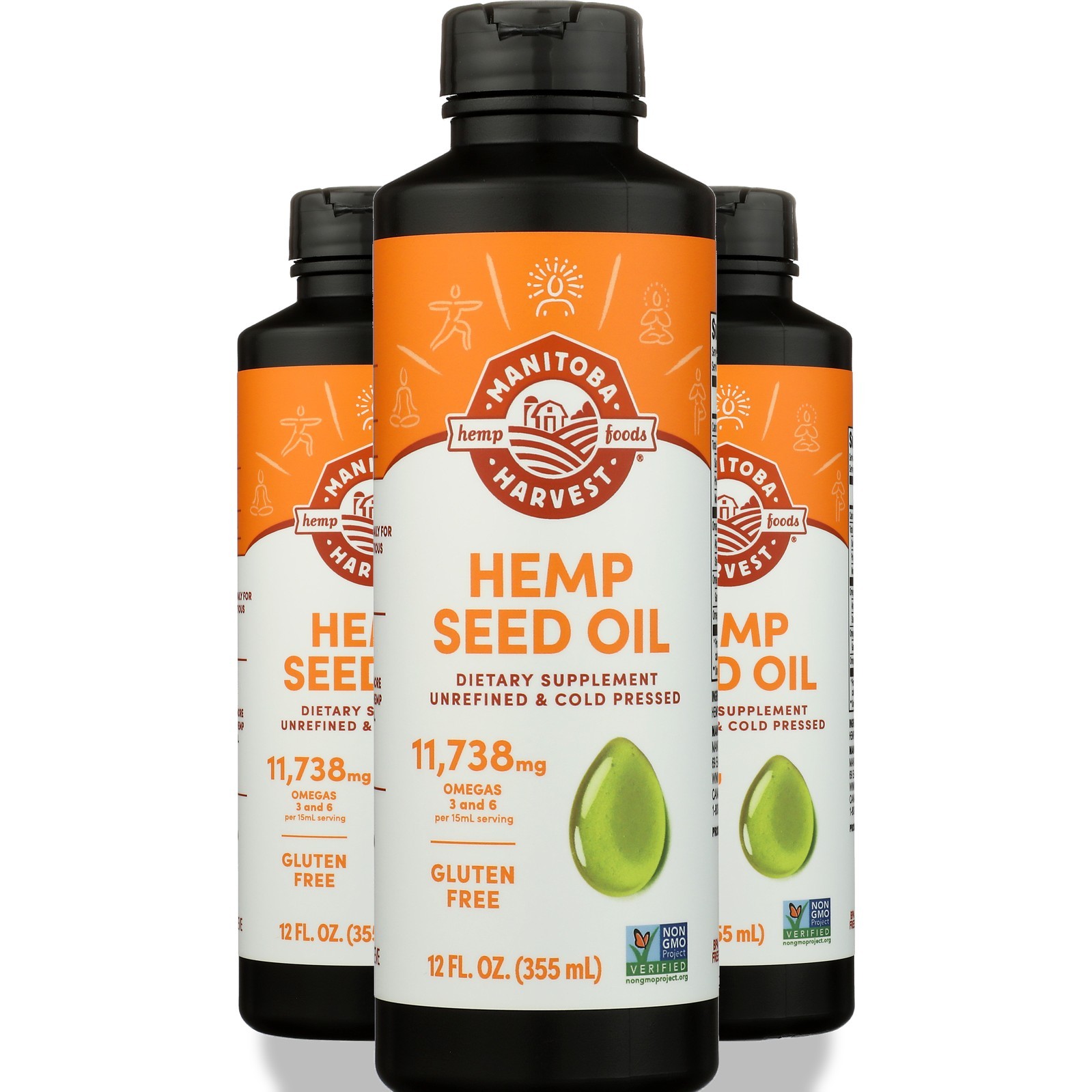 Manitoba Harvest Hemp Seed Oil Unrefined Cold Pressed 12 Oz 3 Pack