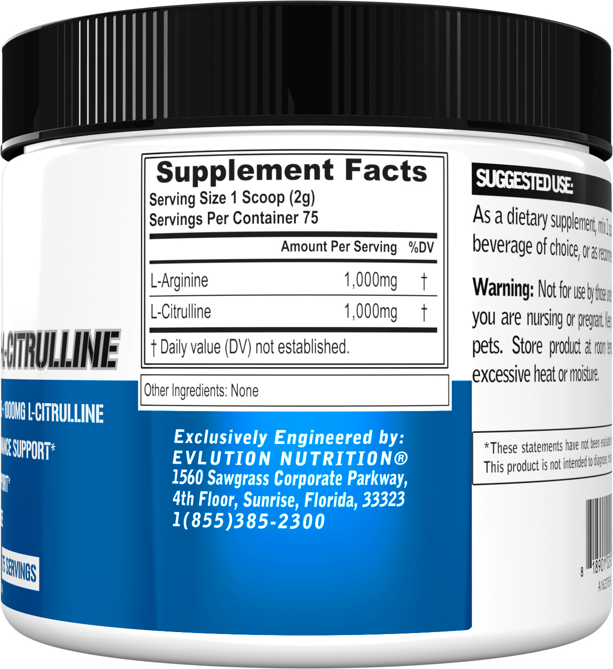 Evlution Nutrition L-Arginine + L-Citrulline – Blood Flow Support – 75 Servings
