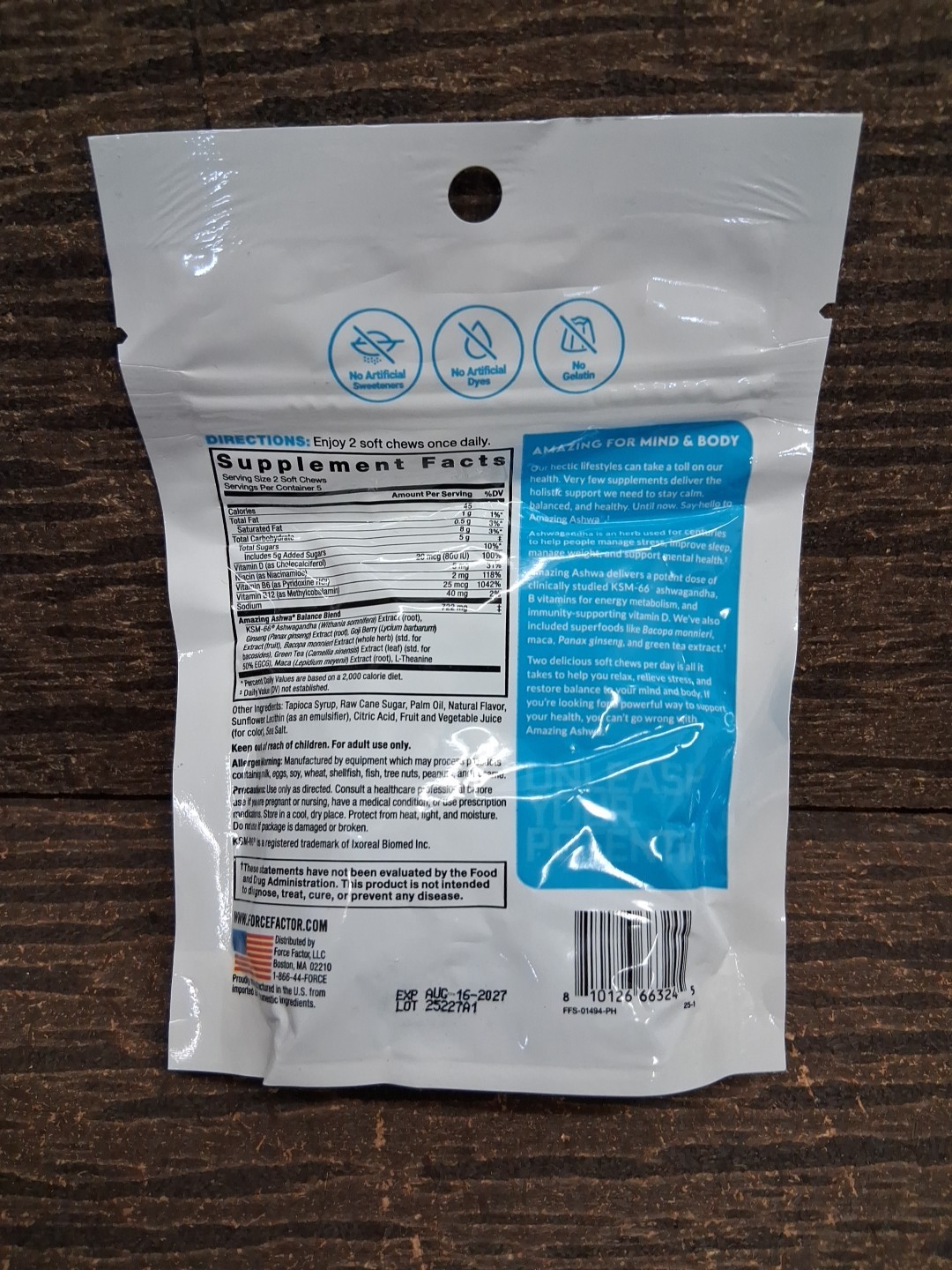 Force Factor Amazing Ashwa 10 Soft Chews KSM-66 Ashwagandha Stress Support New
