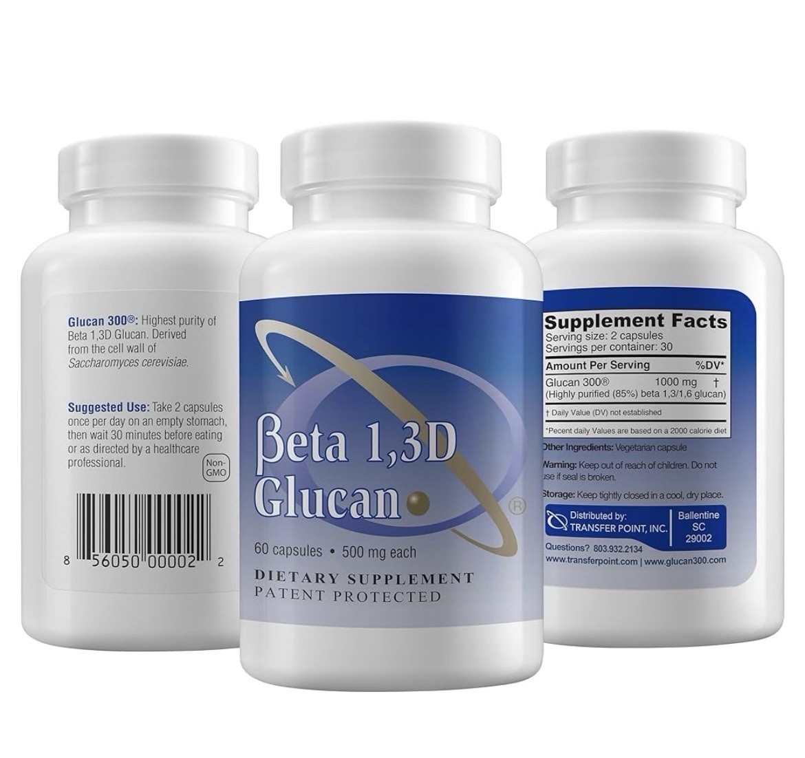 2 Pack Transfer Point Beta 1,3D Glucan Immune Support 500 mg Dietary Supplement