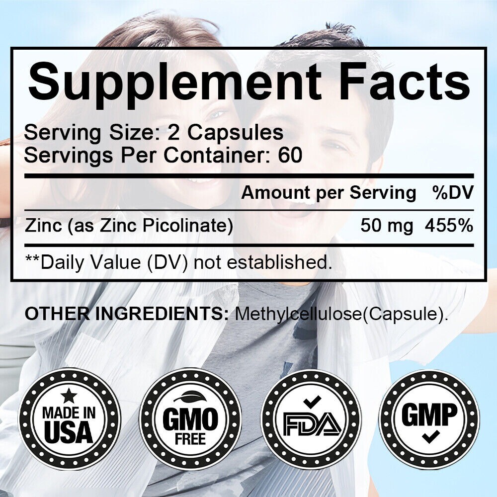 Zinc Picolinate 50mg | 30 To 120 Capsules | High Potency, Non-GMO