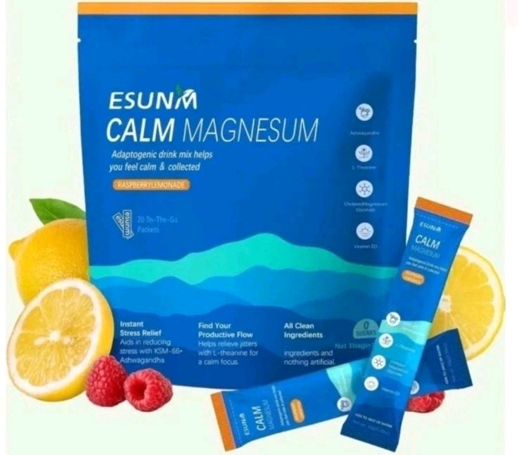 ESUNM Calm Magnesium Raspberry Lemonade Drink Mix Stress Relief 20 Packets