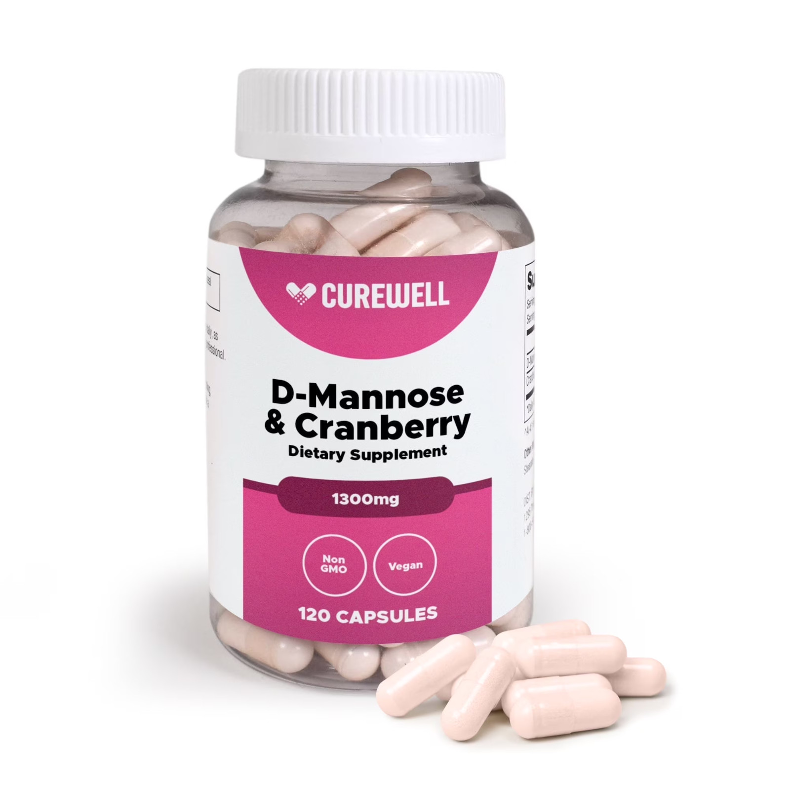 CUREWELL D-Mannose & Cranberry 1300mg (120 Capsules) | Vegan & Non-GMO