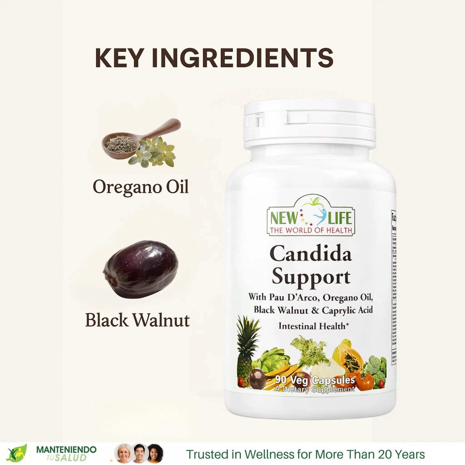 New Life Candida Support, Digestive Health, Black Walnut, 90 Capsules