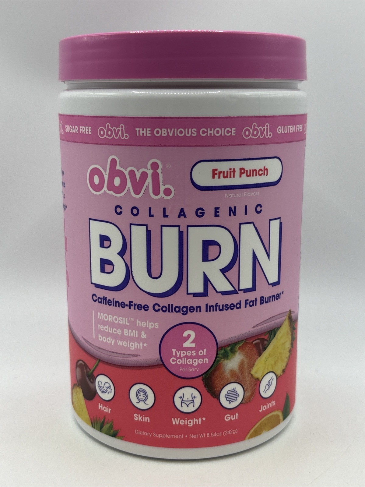 Obvi BURN Powder Collagen Infused Fat Burner Fruit Punch CaffeineFree BB 09/2026