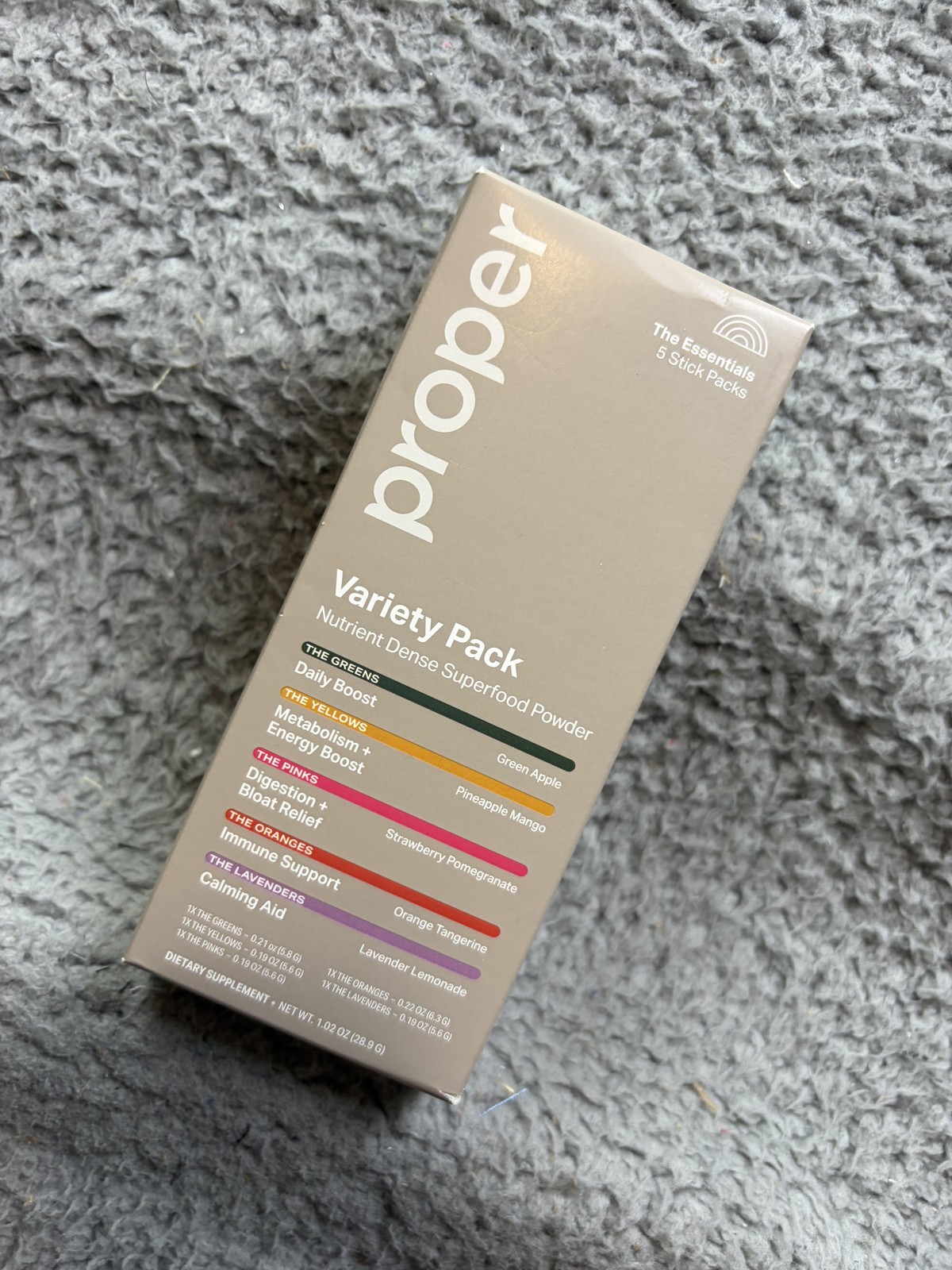 Proper Variety Pack Superfood Powder 5 Stick Packs 1.02oz Apple USA Energy