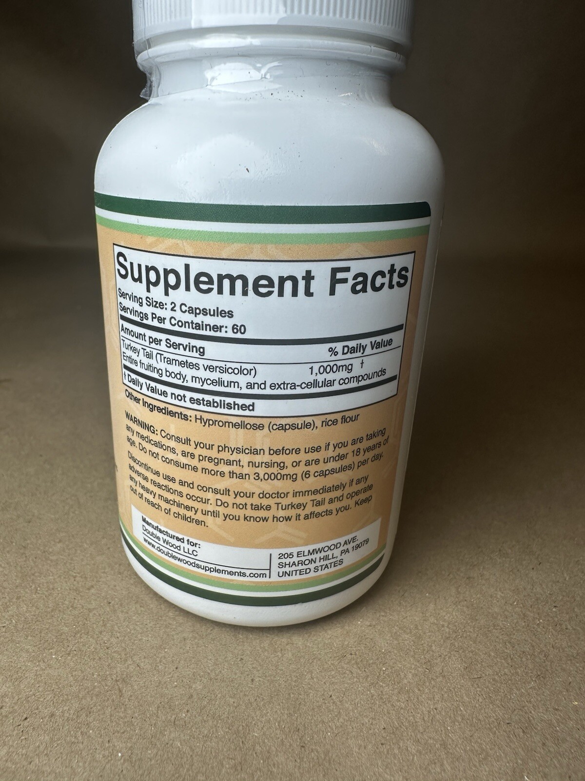 Double Wood Supplements Turkey Tail Mushroom 1000mg 120 Capsules Exp 04/2026