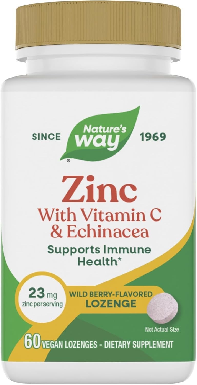 Nature’s Way Zinc Lozenges with Vitamin C & Echinacea, Wild Berry, 60 Lozenges