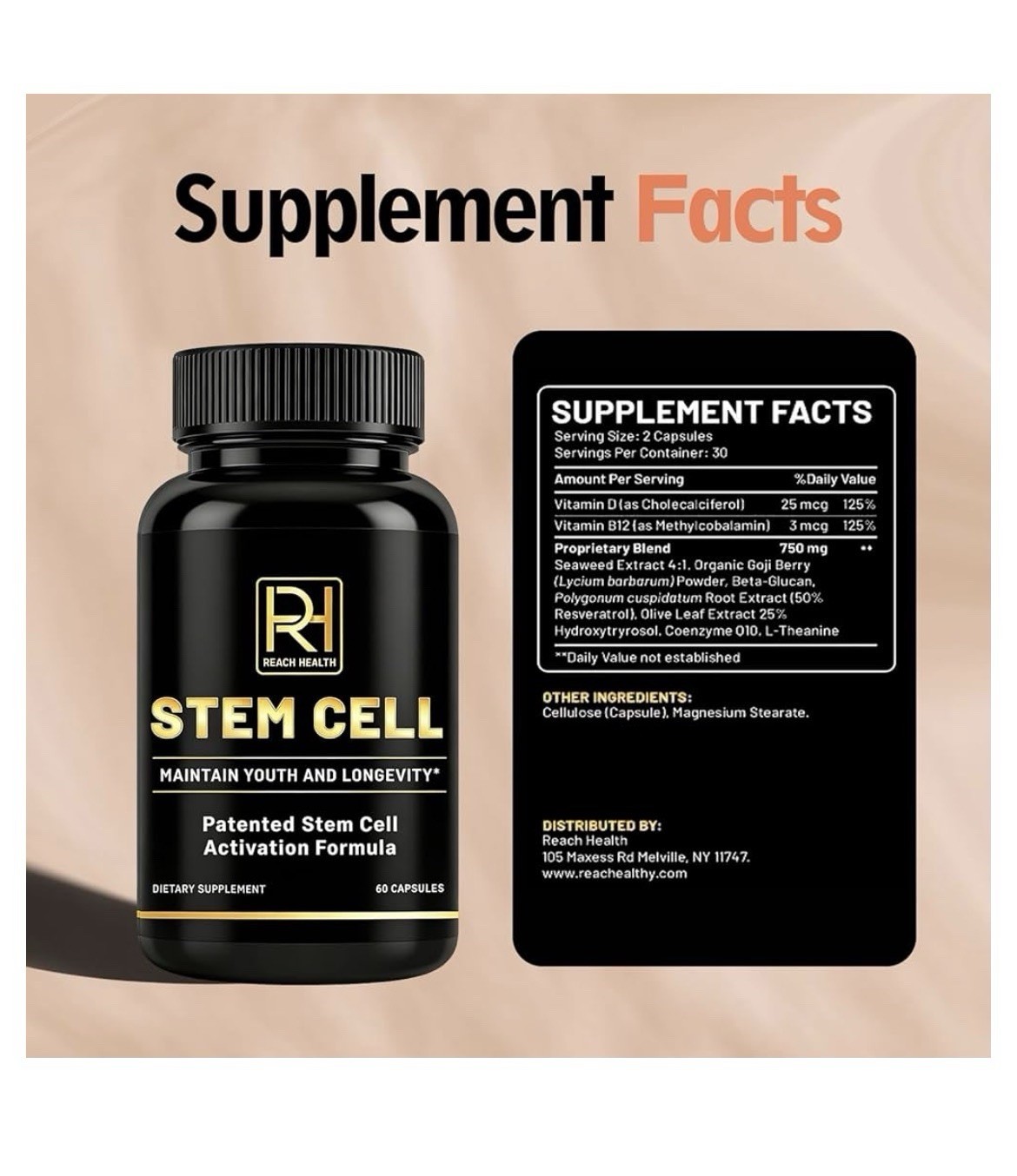 REACH HEALTH STEM CELL Activation Formula Maintain Youth And Longevity 60capsule