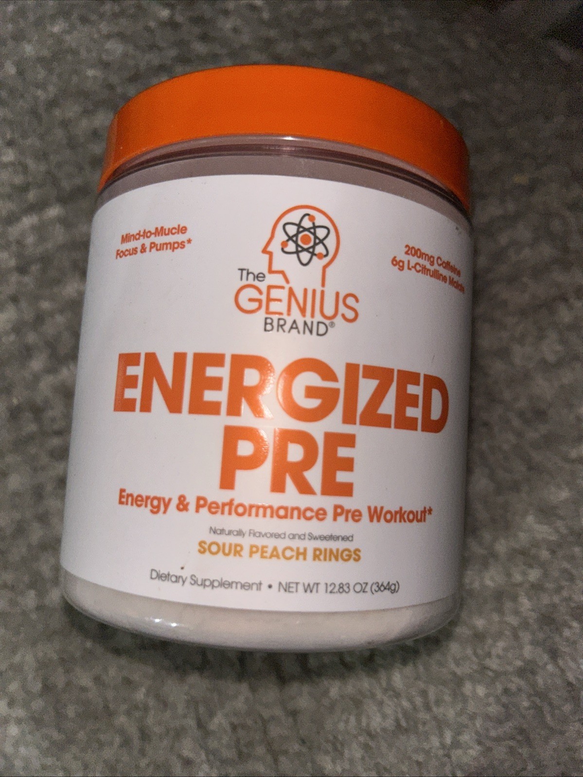 Genius Energized Pre Workout Powder 12.83 oz ~SOUR PEACH RING~ 🍑