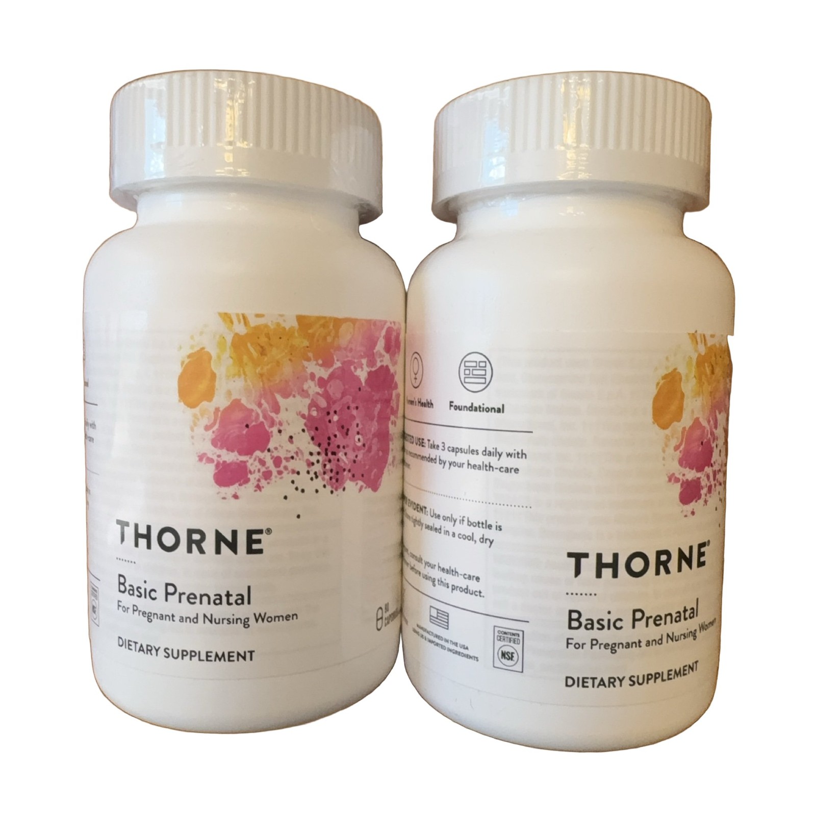2 Pack: Thorne Basic Prenatal Multivitamin 90 Capsules Gluten-Free Dairy-Free