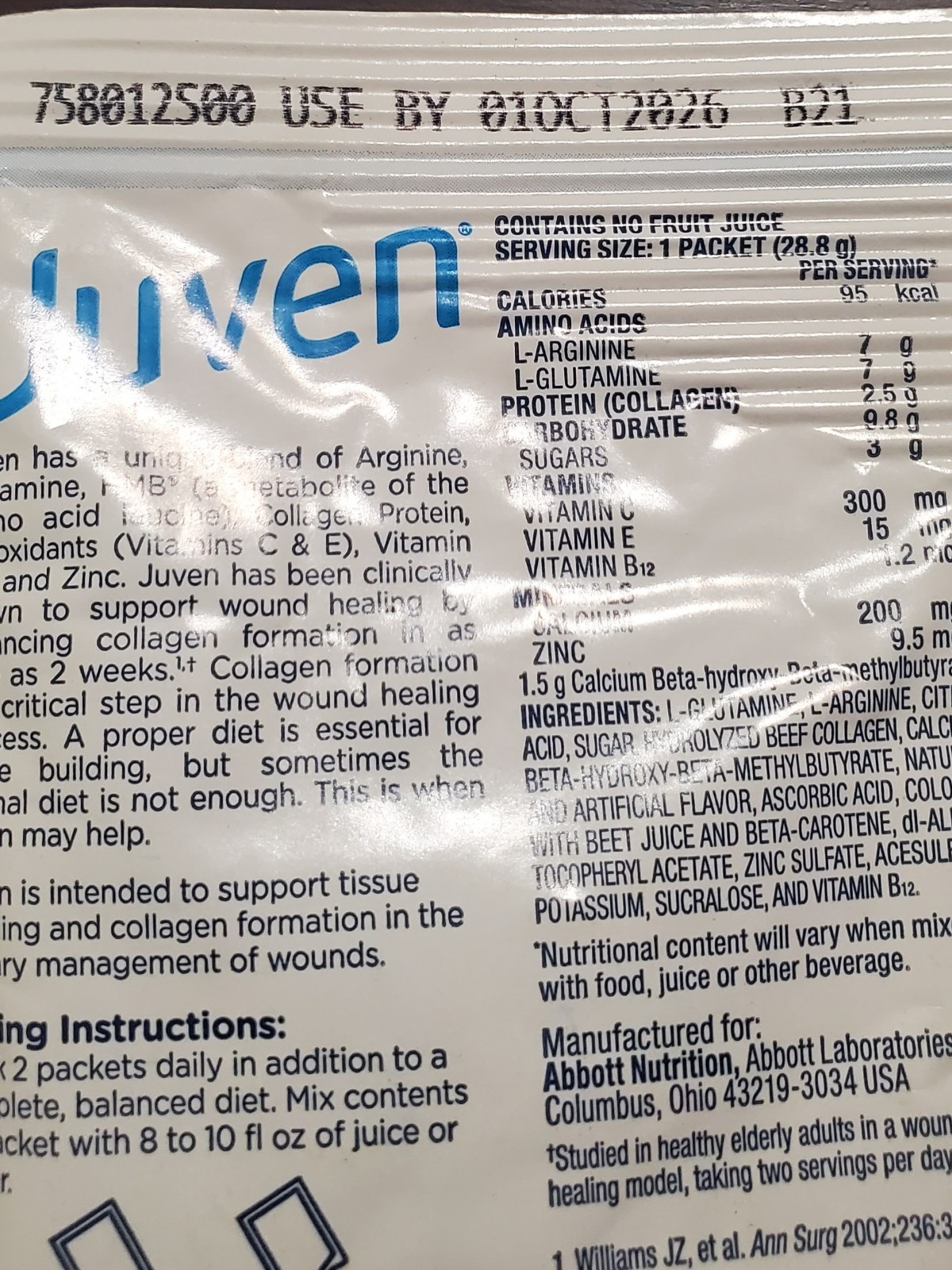 Juven Therapeutic Nutrition Powder Mix, Wound Healing Ensure Fruit Punch Flavor