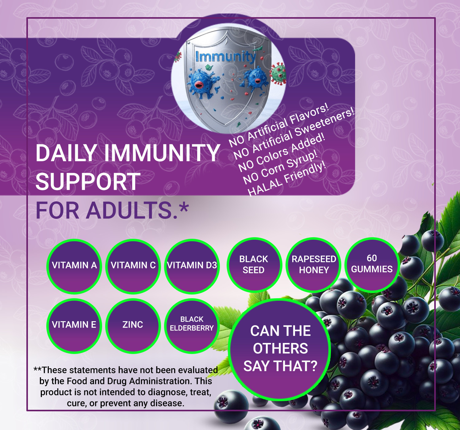 DYMA® Elderberry Multivitamin Gummies With Black Seed Oil For Adults, Berry Blas