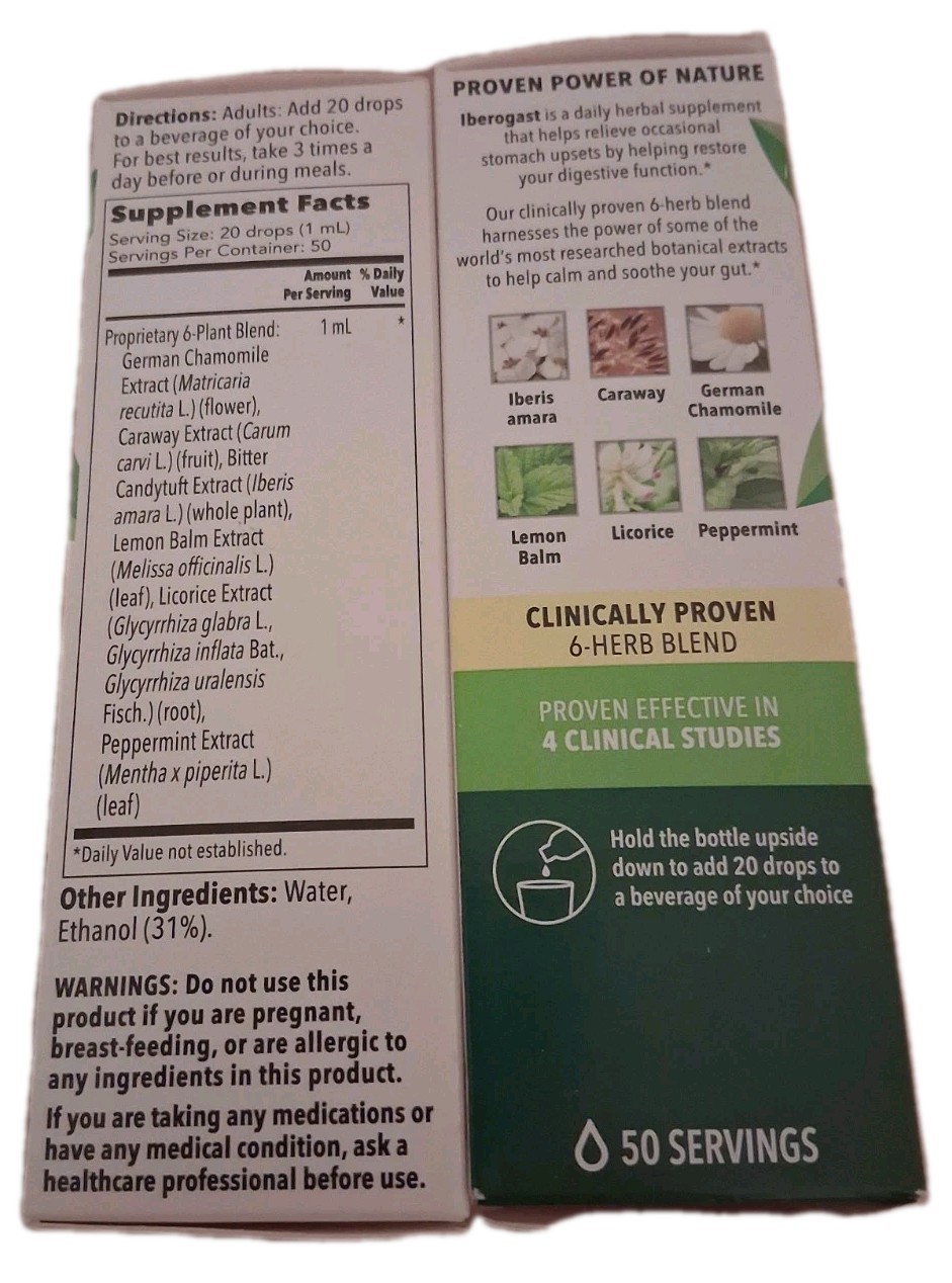 Two Iberogast Liquid Drops for Occasional Upset Stomach, 1.69 oz EA, Exp 08/2026