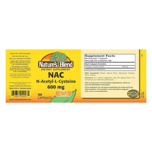 Nature’s Blend Nac Capsules 600 mg 100 Tabs By Nature’s Blend