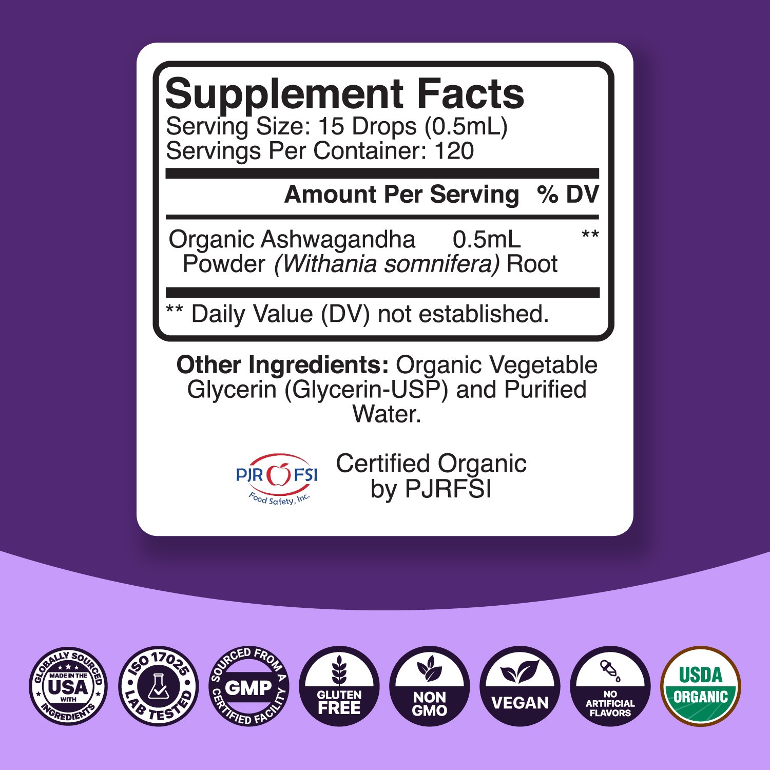 Organic Vegan Ashwagandha Liquid Drops for Adults – Energy and Mood Support
