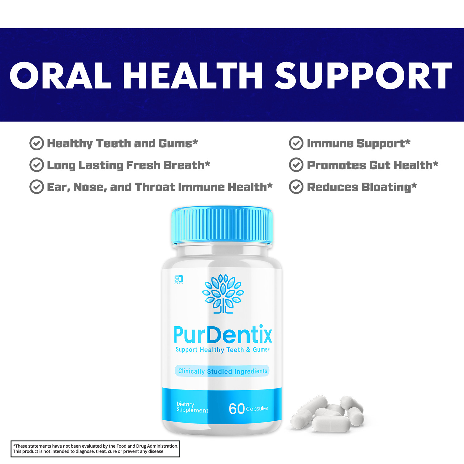Purdentix Oral Probiotic Support Healthy Teeth and Gums Pur Dentix (60 Capsules)