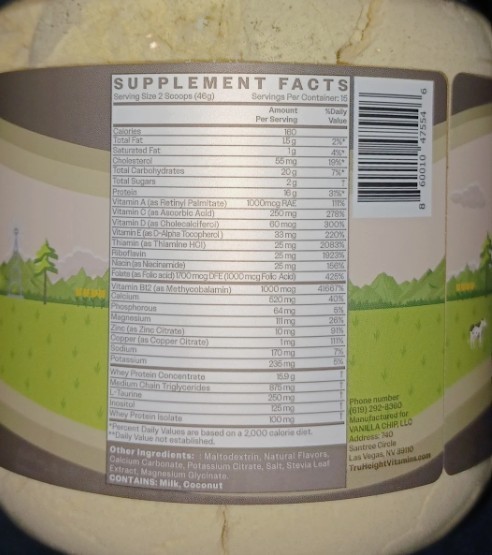 TruHeight Whey Kids Teens Growth Protein Shake Vanilla 1.5 lbs Powder EXP:09/26