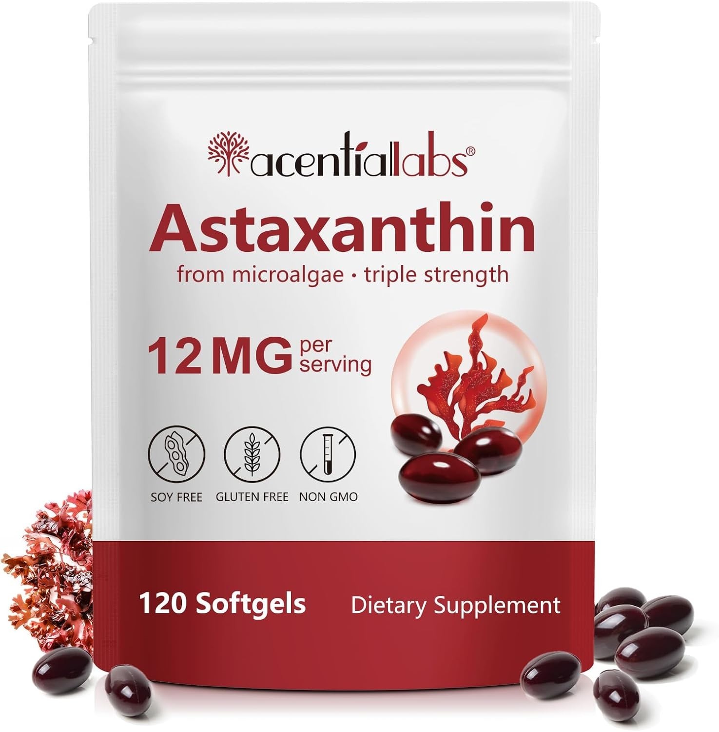 Astaxanthin 12mg 120 Softgels, Microalgae, Antioxidant Supplement, Eye & Skin