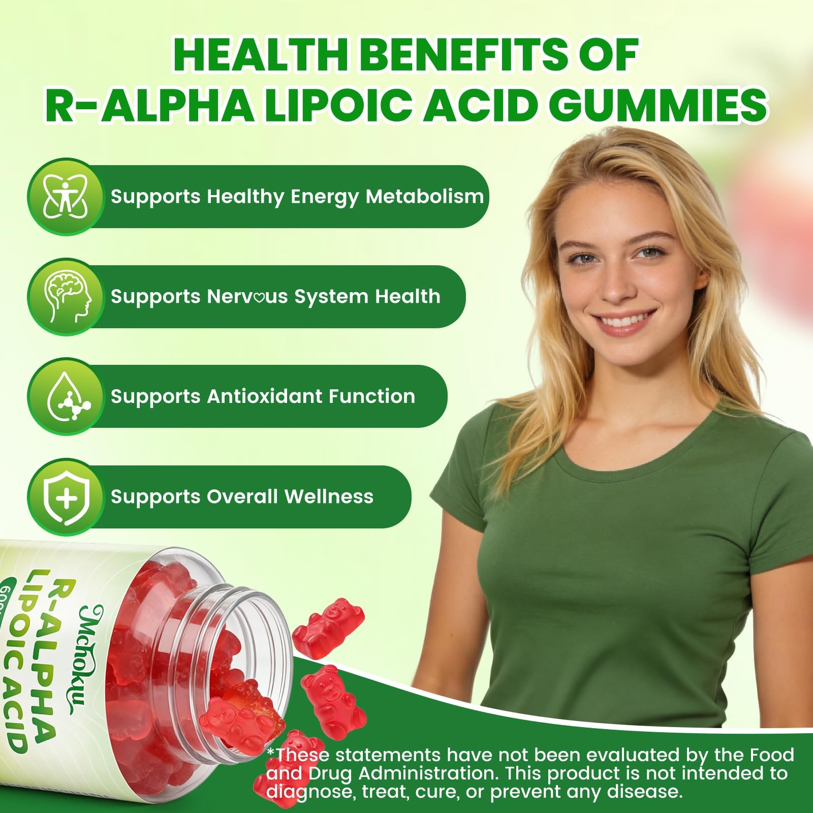 Mchokuu R Alpha Lipoic Acid Gummies, Stabilized R-Alpha 60 Count (Pack of 1)