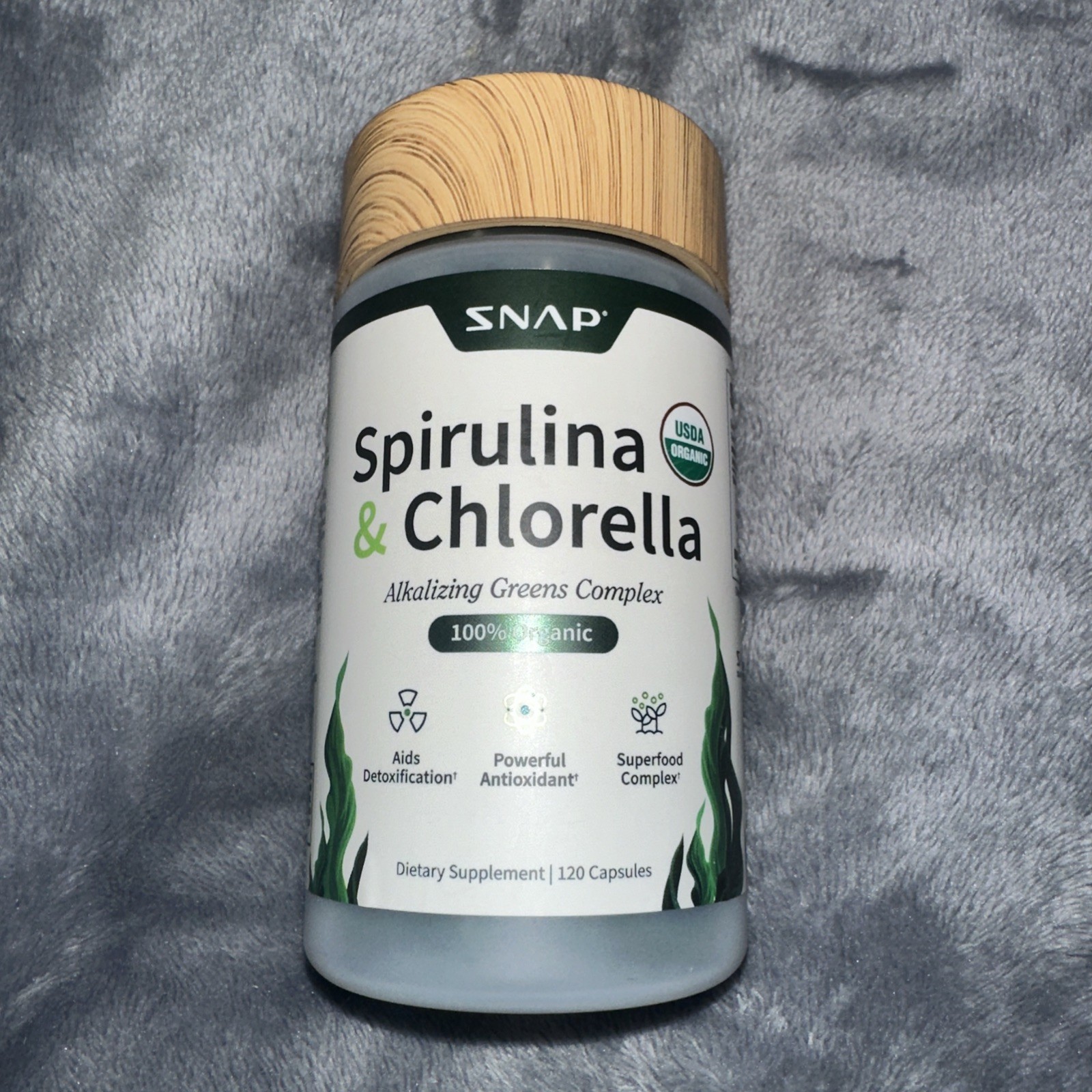 SNAP Supplements Organic Spirulina & Chlorella, Green, 120 Caps Exp 11/27