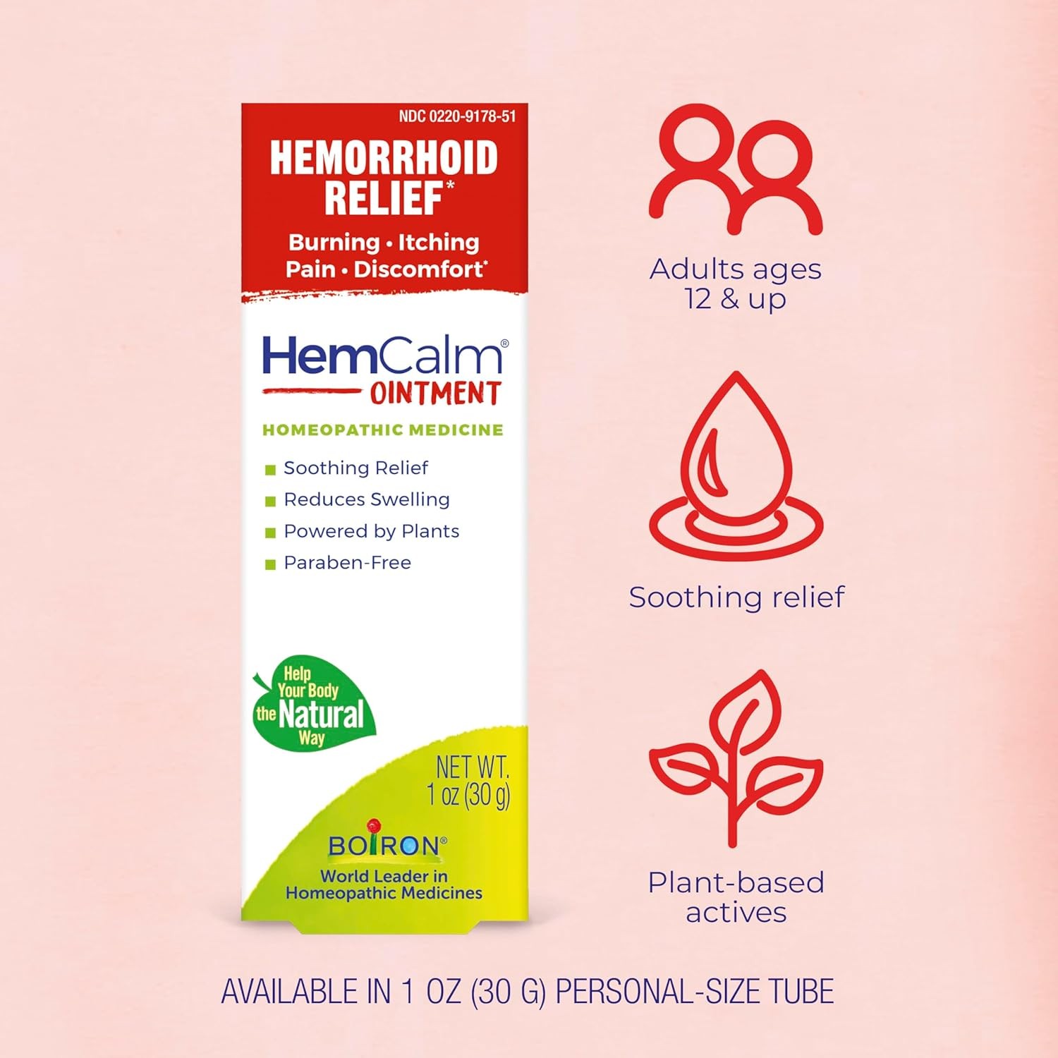 Boiron HemCalm Ointment for Hemorrhoid Relief of Pain, 1 oz