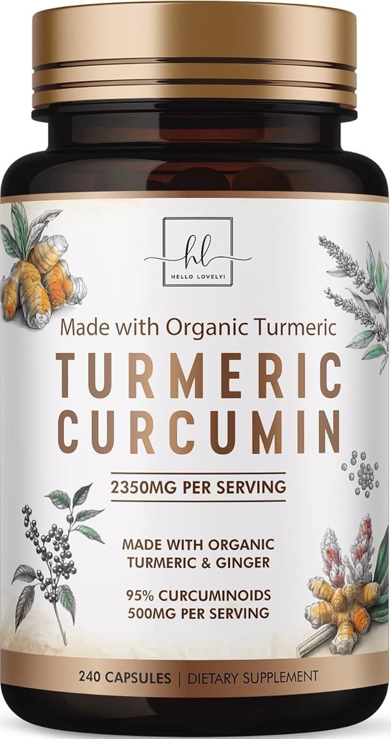 Hello Lovely! Organic Turmeric Curcumin Supplement w/ Ginger, 240 Capsules