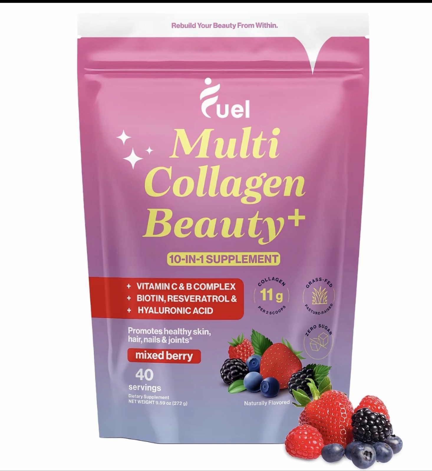 Fuel Multi Collagen Beauty+ Powder Mixed Berry 40 Servings 9.59oz