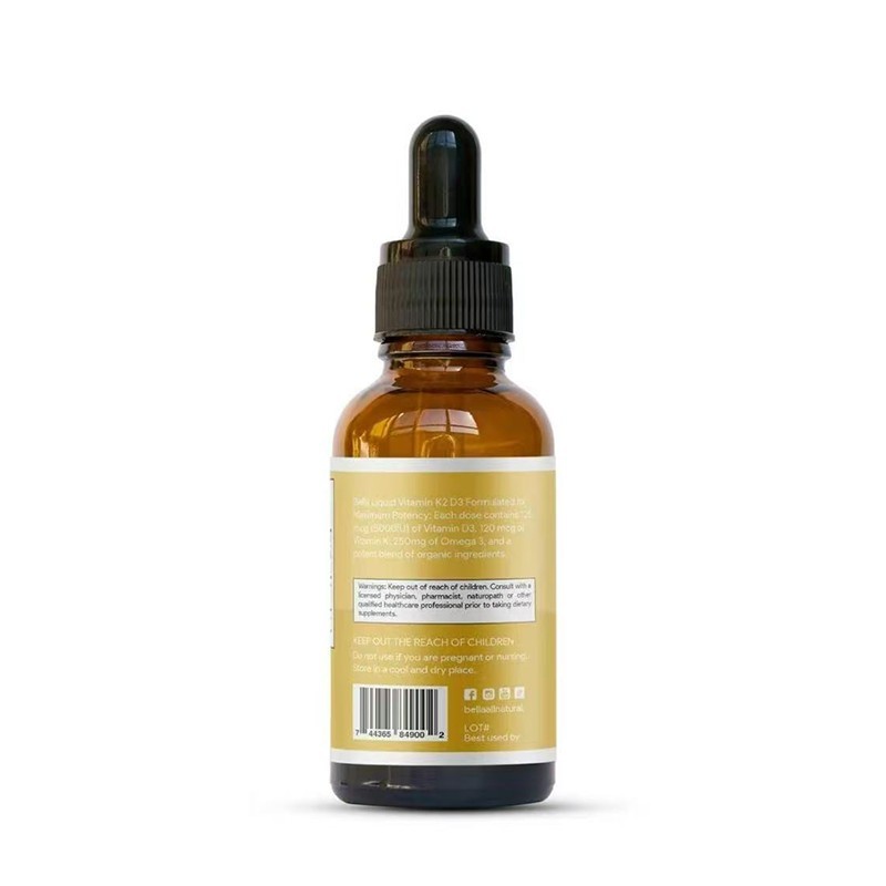 Bella All Natural D3 K2 Drops Organic Omega 3 MCT Oil 50ml Supplement for Daily