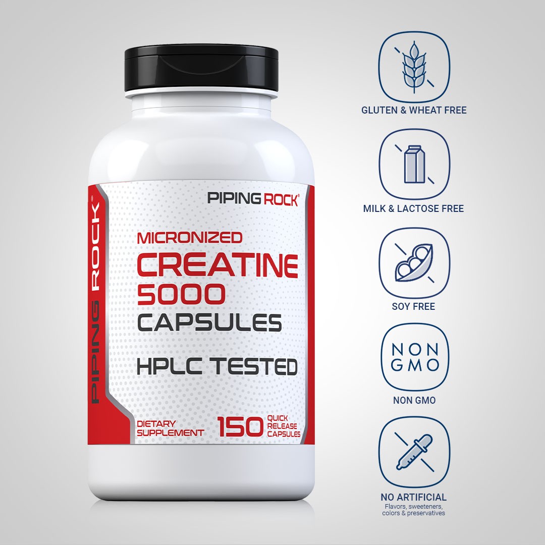 Creatine Monohydrate Capsules | 5g Pills | Micronized | Non-GMO | by Piping Rock