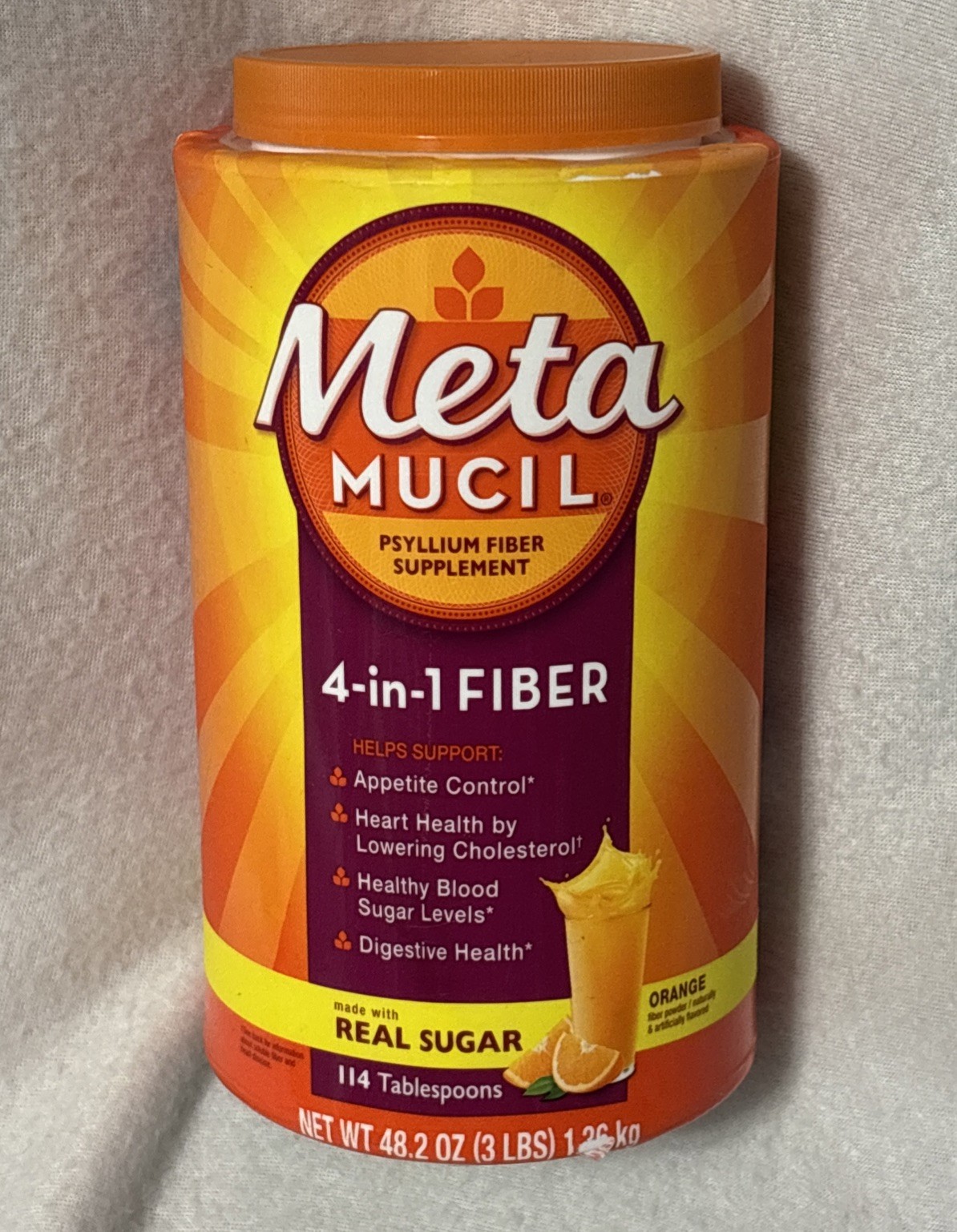 Metamucil 4-in-1 Fiber Powder-Orange Flavor-48.2 Oz(3 Lb) ea. Lot of 3-EX2028