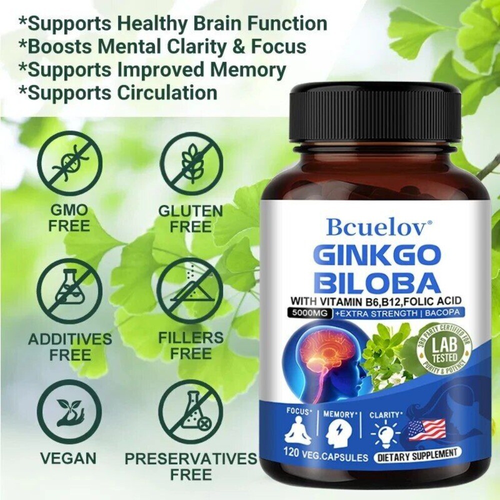 Ginkgo Biloba Extract – 5000 mg – 120 Capsules-Boosts Concentration & Memory