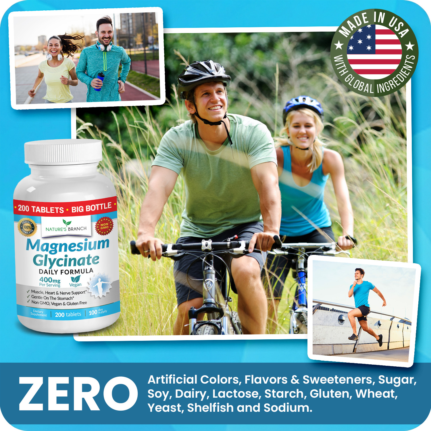 BEST MAGNESIUM GLYCINATE 400 MG – 200 TABLETS – HIGH ABSORPTION PURE MADE IN USA