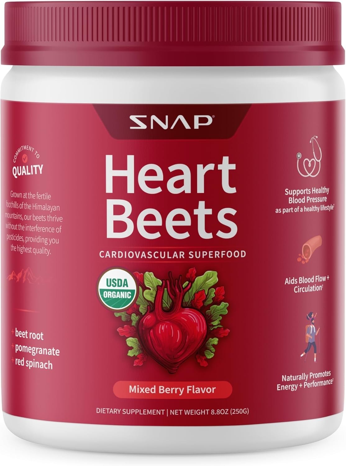 Snap Heart Beets Powder USDA Cardiovascular Superfood Nitric Oxide Booster