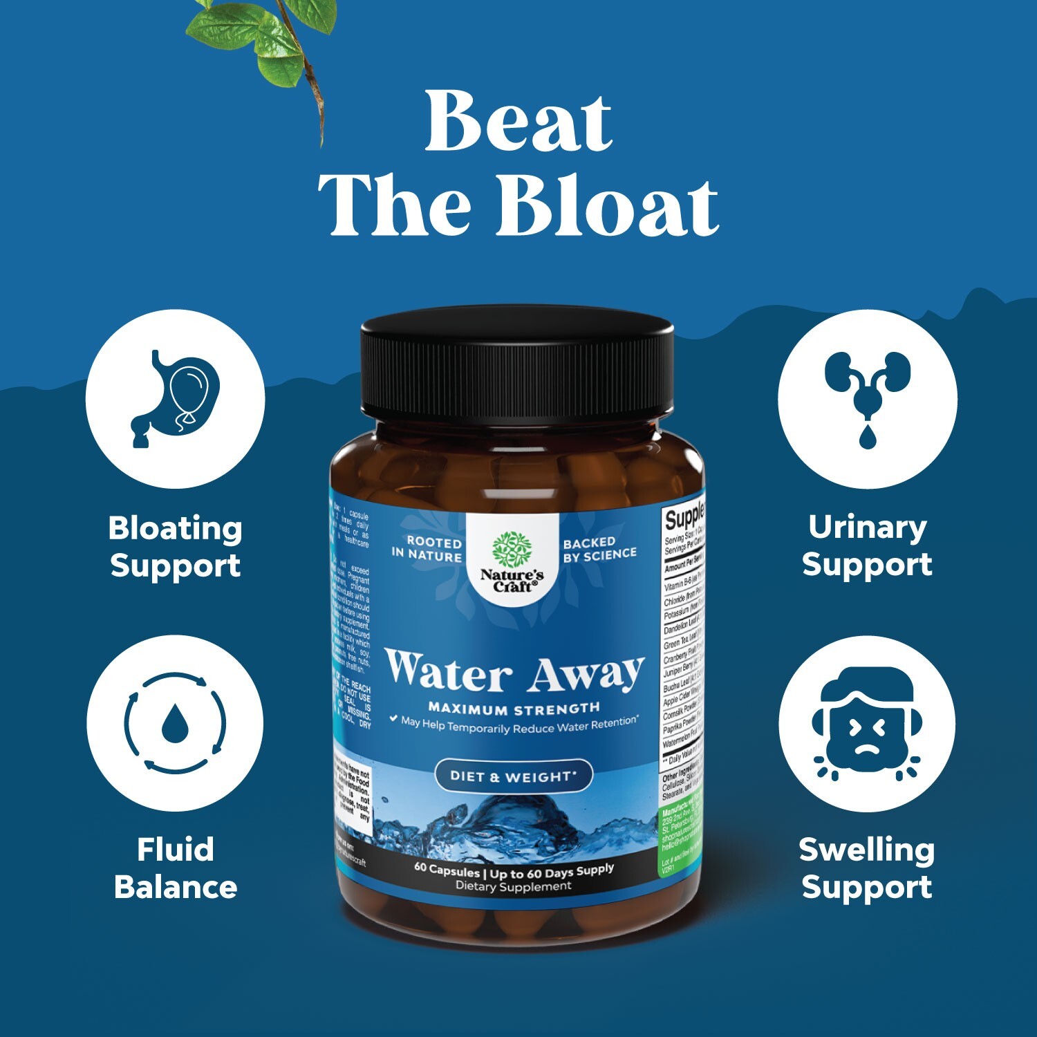 Water Away Pills Maximum Strength – Herbal Diuretic Pills for Water Retention
