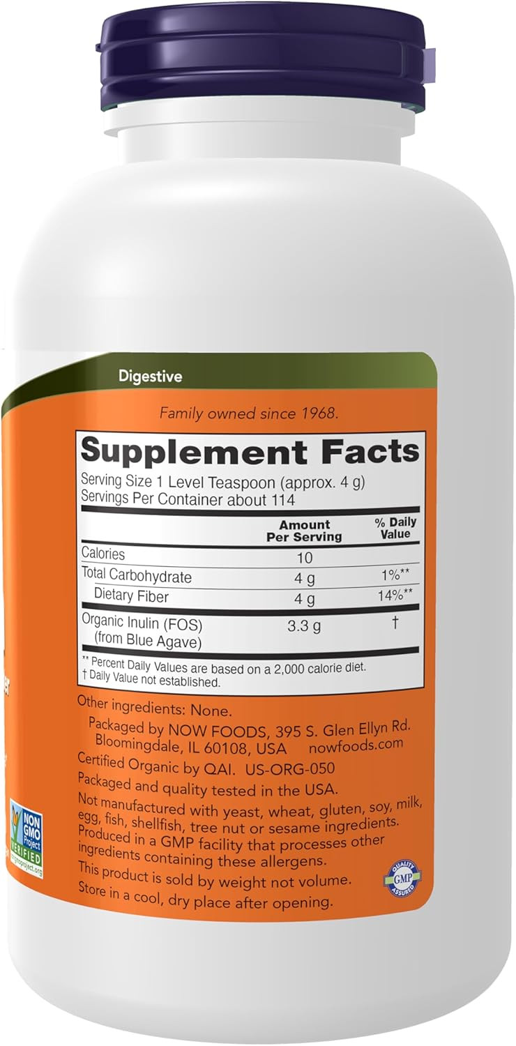NOW Inulin Prebiotic Pure Powder Unflavored 1 Pound Supplement BB: 02/29