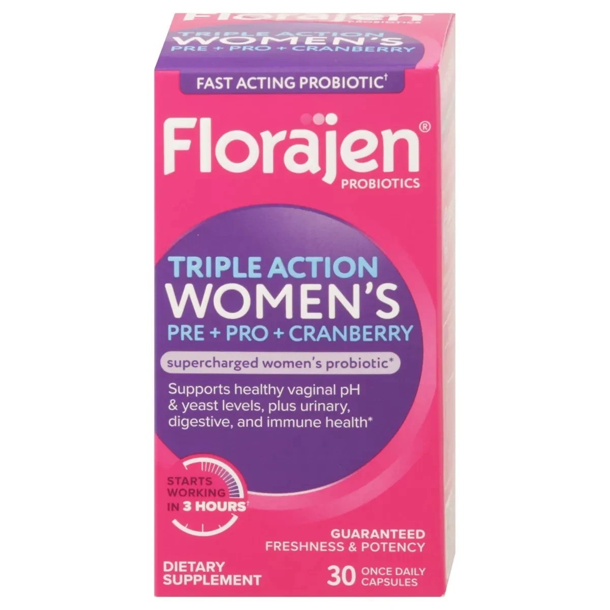 Florajen Triple Action Womens Probiotic 30 Capsules Expires: 9/30/26+