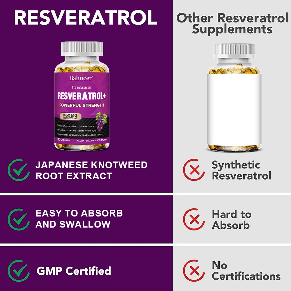 Resveratrol Antioxidant Supplement Vitamin C 605 mg for Heart Skin Brain Health