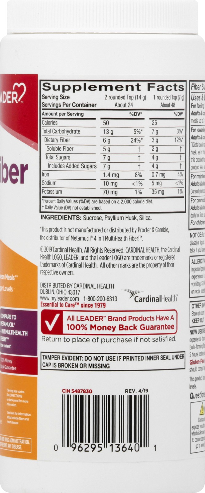 Leader Psyllium Husk Powder Supplement 4-in-1 Fiber Plant Based 100% 368gm 13 Oz
